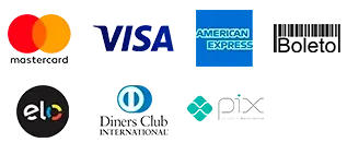 Mastercard, Visa, Amex, Elo, Diners, Pix